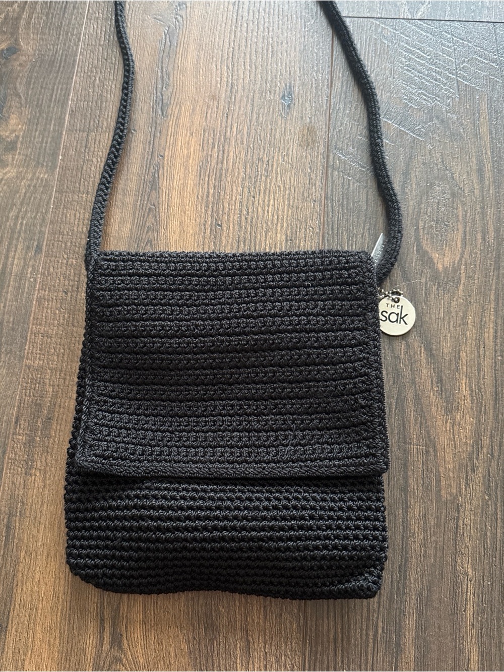 The Sak Black Crochet Knit Crossbody Bag